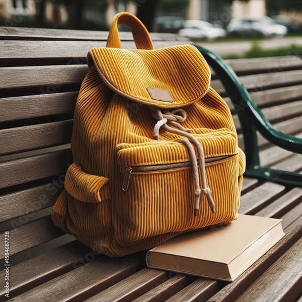 Obraz Corduroy Slouchy Backpack A soft mustard yellow corduroy backpac