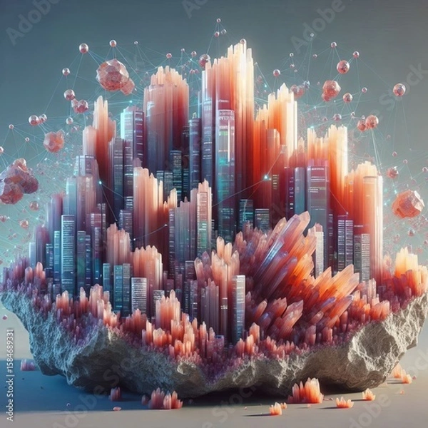 Obraz Data Crystal Caverns Geodes growing from compressed datasets wit