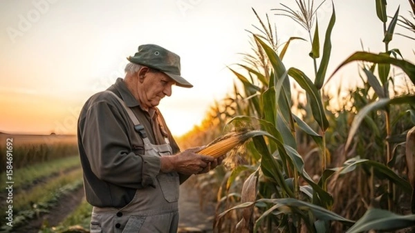 Fototapeta farmer in wheat field