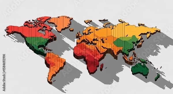 Obraz Isometric world map continents geography earth countries travel global cartography political design vector map