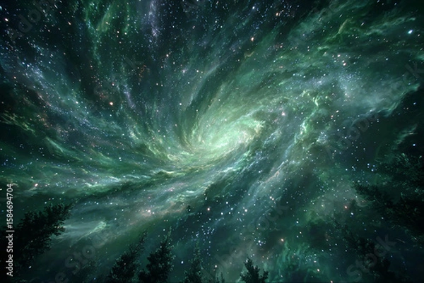 Fototapeta Abstract celestial background with glowing stars, deep blue nebulae, and bright galaxies illustrating the vast, dark outer cosmos