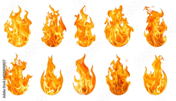 Obraz Collection of Dynamic and Detailed Fire Flames Isolated on White