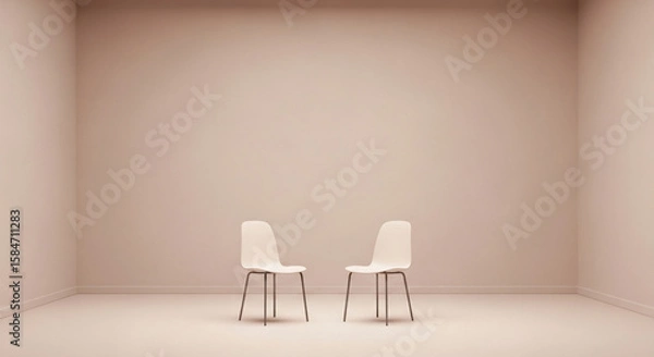 Obraz Two White Chairs Facing Each Other in a Minimalist Beige Room