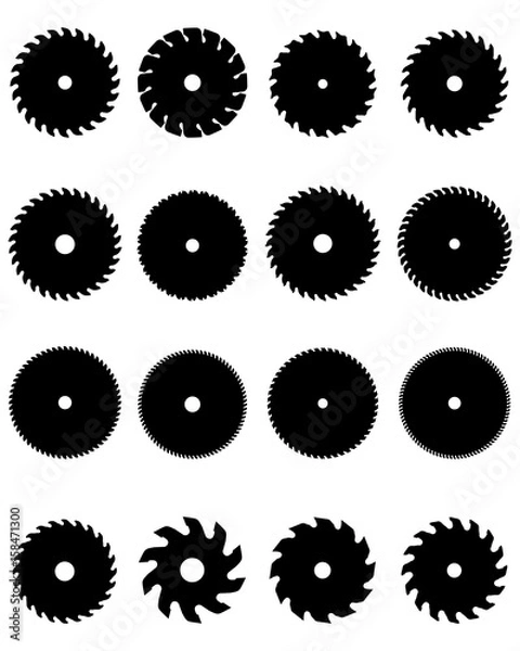 Obraz Black silhouettes of different circular saw blades, vector