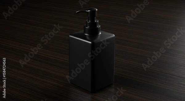 Obraz Black Square Pump Bottle Mockup on Dark Wood