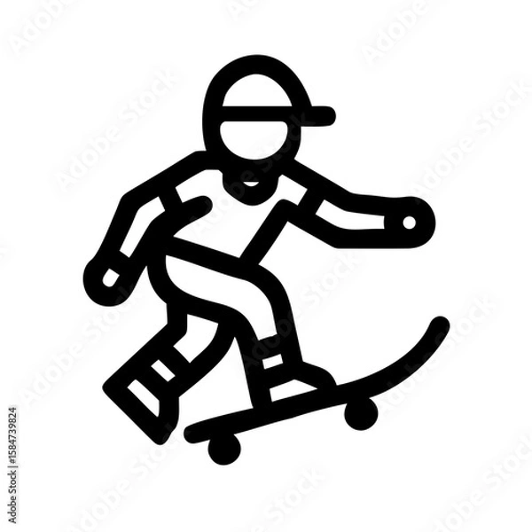 Obraz Skateboarder Icon – Action Sport Silhouette and Outline Vector Illustration