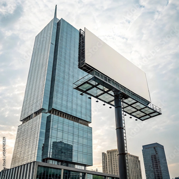 Fototapeta Isolated billboard structure in front of a contemporary building, with a simple and clean design, ready for advertisement display.