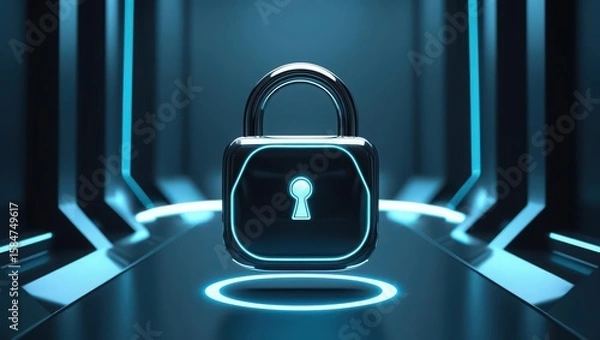 Obraz High Tech Security Lock Illustration with Glowing Keyhole on Digital Background for Cybersecurity and Data Protection Concept