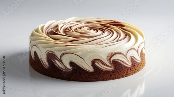 Fototapeta Delicious marble cake featuring a perfect swirl of vanilla and chocolate flavors, isolated on a clean white background, ideal for bakery advertisements, packaging, or food photography projects