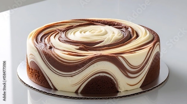 Fototapeta Delicious marble cake featuring a perfect swirl of vanilla and chocolate flavors, isolated on a clean white background, ideal for bakery advertisements, packaging, or food photography projects