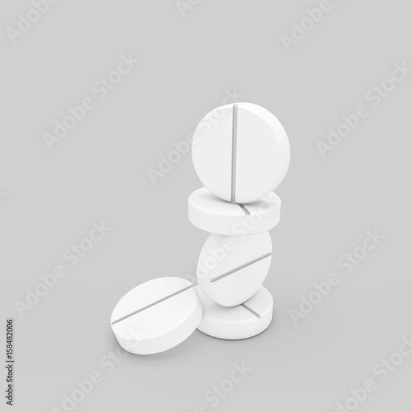 Fototapeta Stack of pills. Isolated on grey background. 3D rendering illustration.