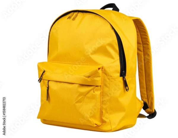Fototapeta Side View of Yellow Backpack with Open Main Compartment and Visible Inner Fabric, Cut Out PNG