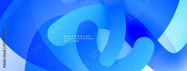 Fototapeta Abstract blue layers create flowing shapes. Gradient colors suggest depth, modern design elements present. Smooth transitions define visual harmony.