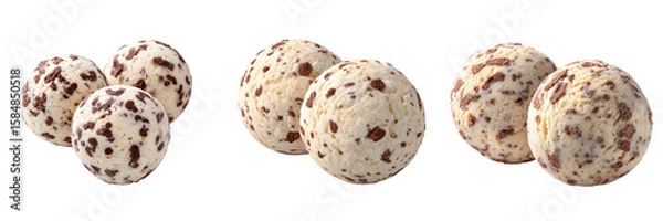 Fototapeta Three pairs of chocolate chip ice cream scoops isolated on a transparent background