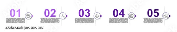 Fototapeta  Infographic template, five options, linear flow, sequential steps, project plan, training, instruction, progress display