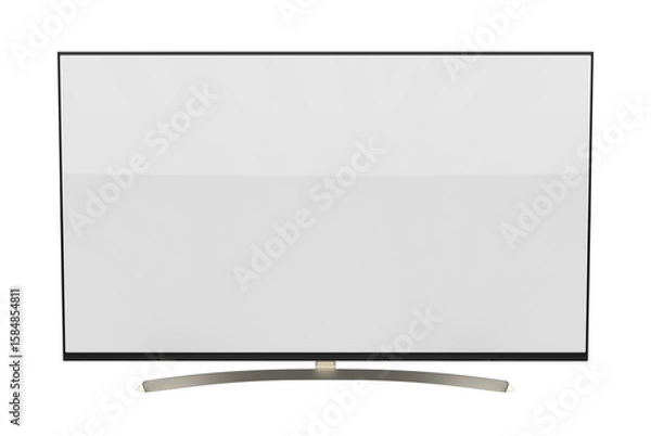 Obraz Smart TV or UHD 4K Smart Tv standing. Realistic illustration of black TV with stand and blank transparent isolated. Front shot of plasma tv screen.	