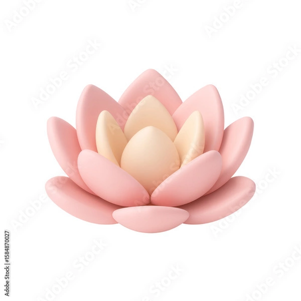 Fototapeta 3D claymorphic variation of blooming pink lotus flower with smooth layered petals, isolated on transparent background