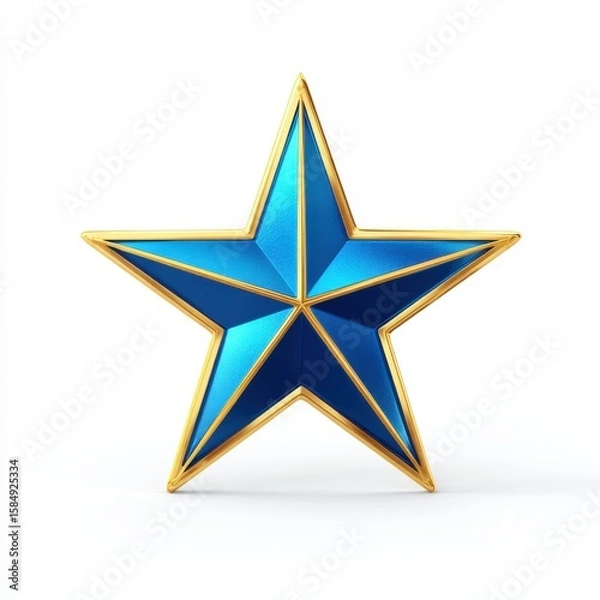 Fototapeta Metallic Blue and Gold Five Pointed Star 3D Render