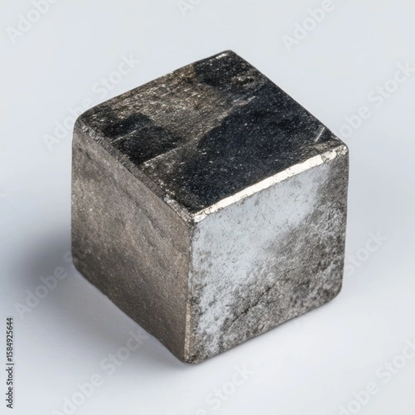 Fototapeta Metallic Gray Cube on Light Gray Background