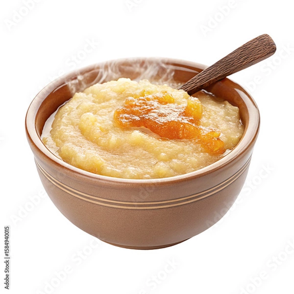 Obraz Warm and creamy oatmeal with apricot topping in a wooden bowl culinary breakfast inspiration