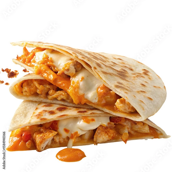 Obraz Delicious cheesy quesadilla with chicken and savory spices for authentic Mexican flavor lovers