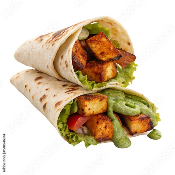 Obraz Tasty vegan wraps with grilled tofu and fresh vegetables for a healthy meal alternative option