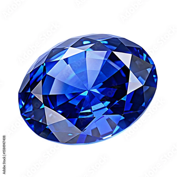 Obraz Brilliantly cut round blue sapphire gemstone reflecting light on dark background royalty free