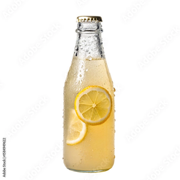 Obraz Refreshing lemon soda bottle with citrus slices and fizzy drink perfect for hot summer days