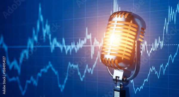Fototapeta Podcast Microphone with Stock Market Graph Background