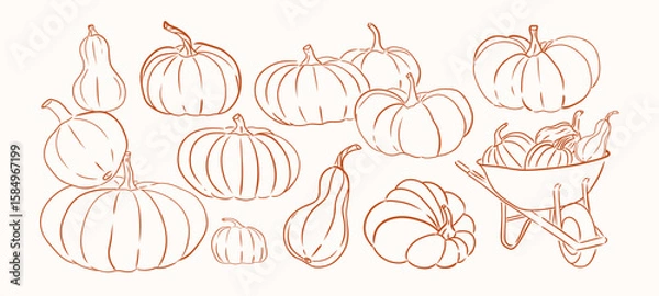 Obraz Hand draw pumpkin different set.