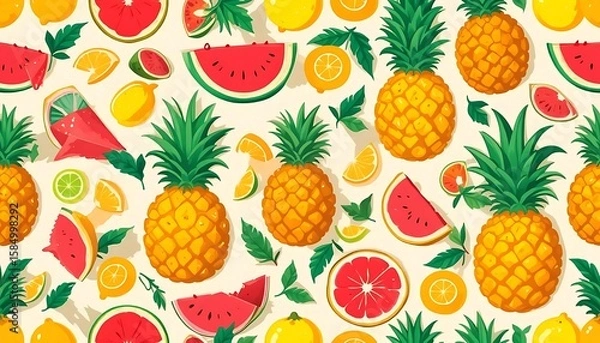 Fototapeta Pineapple Watermelon Lemon Pattern
