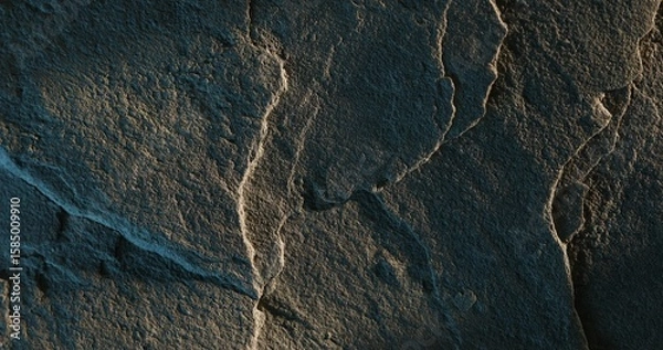 Fototapeta Close-up of cracked rock with layered geological texture