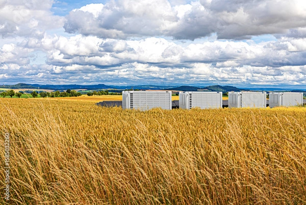Fototapeta solarfield with battery storage