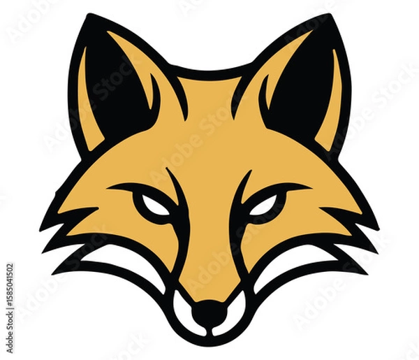 Fototapeta Stylized Fox Head mascot Vector Minimalist Golden Brown Animal Emblem with Sharp Black and White Accents