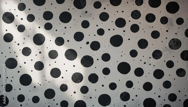Fototapeta Vibrant Black Polka Dot Pattern Background, Bold Moody Polka Dot Abstract Backdrop, Minimalist Black and White Dotted Background, generative ai