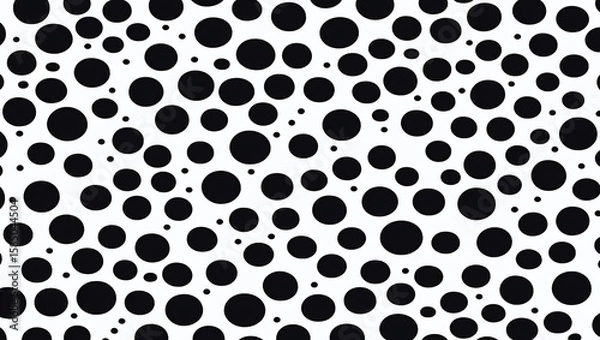 Fototapeta Vibrant Black Polka Dot Pattern Background, Bold Moody Polka Dot Abstract Backdrop, Minimalist Black and White Dotted Background, generative ai
