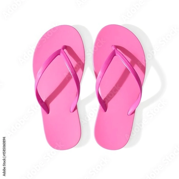 Fototapeta Bright pink flip flops on white background