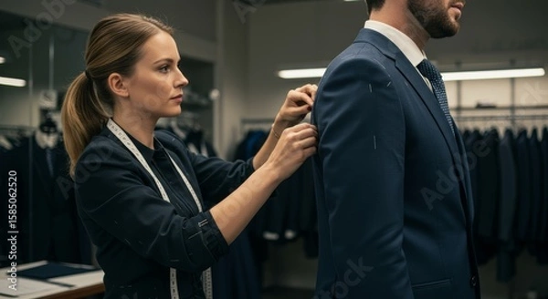 Obraz Tailor Pinning a Bespoke Suit Jacket