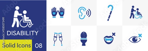 Fototapeta Disability and Accessibility Solid Icons - Vector Set - 8 Solid icons
