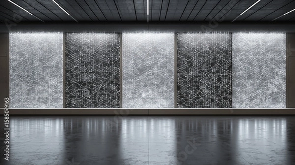 Fototapeta Futuristic Light Grid Panels in High-Tech Interior