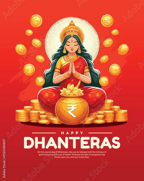 Obraz Happy Dhanteras Celebration Indian Festival Dhanatrayodashi Diwali First Day Illustration or Social Media Template