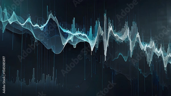 Fototapeta Abstract blue sound wave background with a medical heartbeat monitor graph