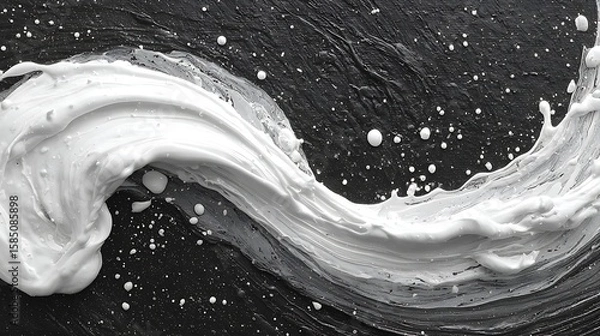 Fototapeta Organic acrylic paint streaks and blot effects merging into black textured wall in abstract wave layout