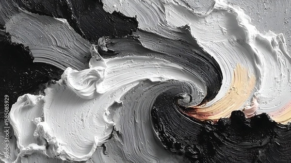 Fototapeta Organic acrylic paint streaks and blot effects merging into black textured wall in abstract wave layout