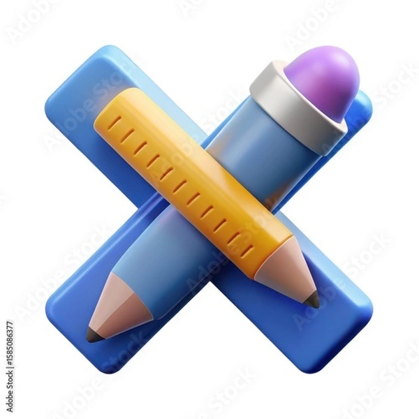 Fototapeta 3D Pencil and Ruler Icon – Creative Tools Symbol