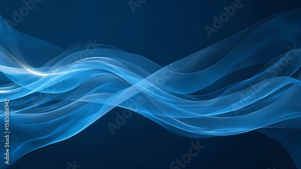 Fototapeta Abstract blue smoke swirls in a graceful wave pattern, creating a smooth, flowing art design on a black background