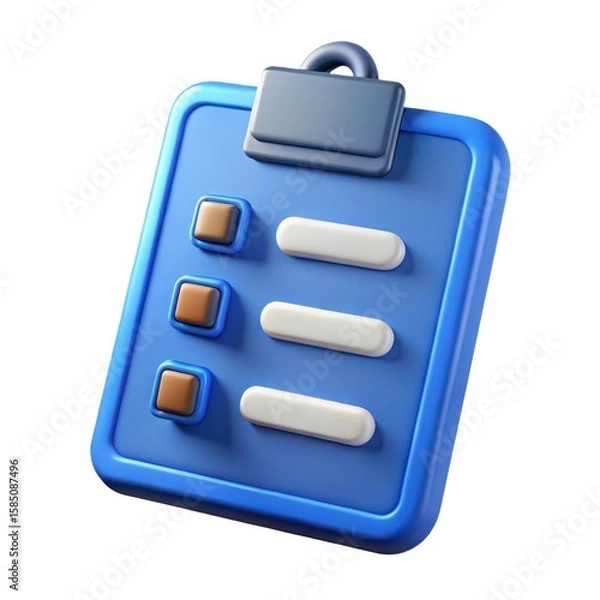Fototapeta  3D Clipboard Icon with Check – Task Completed Symbol