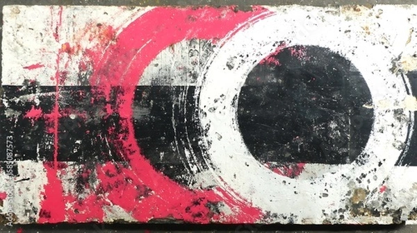 Fototapeta Mixed media abstract using thick acrylic lines over black relief surface with visible grunge patterns