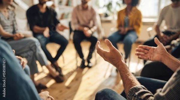 Obraz The group engaging in meaningful conversation during a supportive therapy session