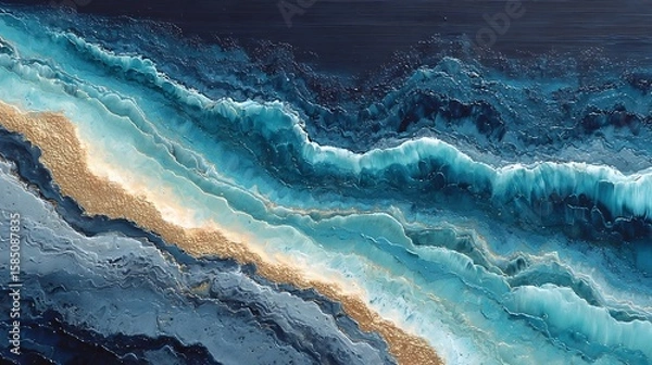 Fototapeta Canvas art with line wave acrylic pour effect combining smooth color and rugged black texture